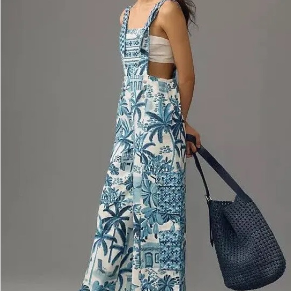 Farm Rio x Anthropologie printed overalls jumpsuit